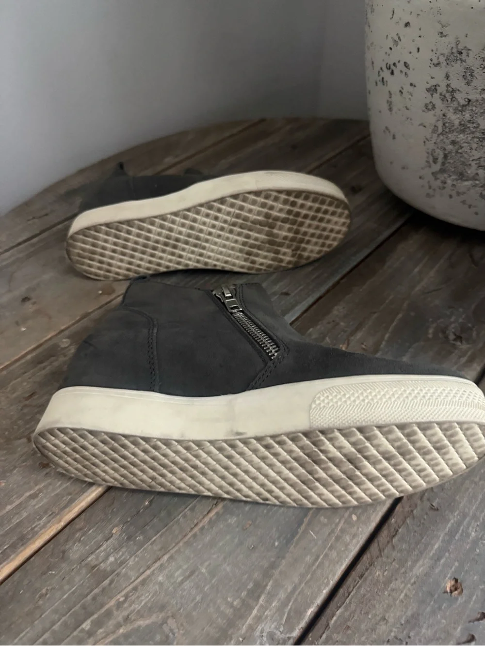 Steve Madden Dark Gray Suede Zip-Front Platform Booties